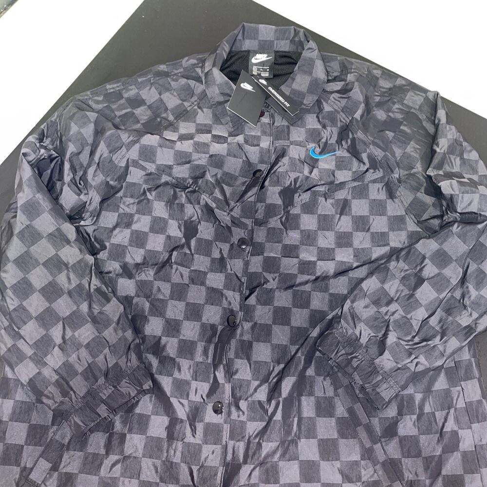 Nike Womens Coaches Black/Gray Checkered Pattern Jacket - CZ8170-010 XL